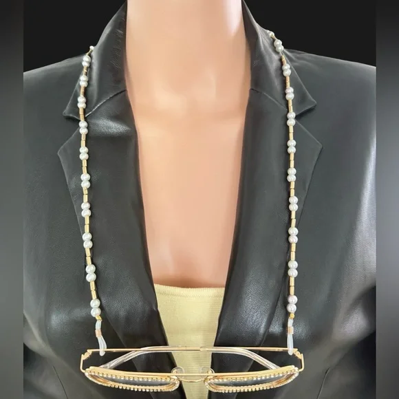 FAUX PEARL BEADED EYEGLASS CHAIN EYEGLASS HOLDER LANYARD - Picture 2 of 3